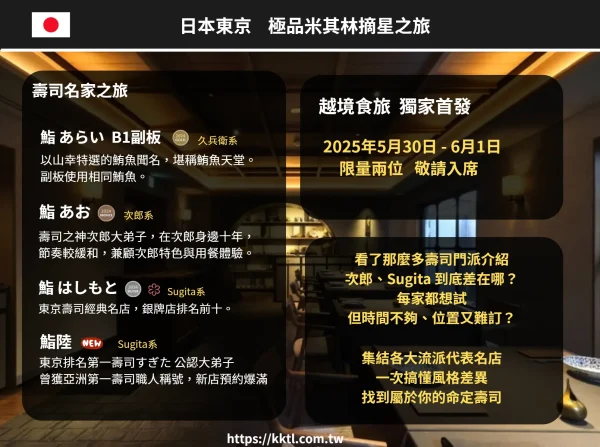 日本東京 壽司名家之旅｜限量特別企劃