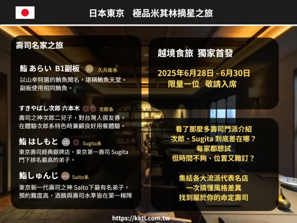 日本東京 壽司名家之旅｜6月一人團｜限量特別企劃